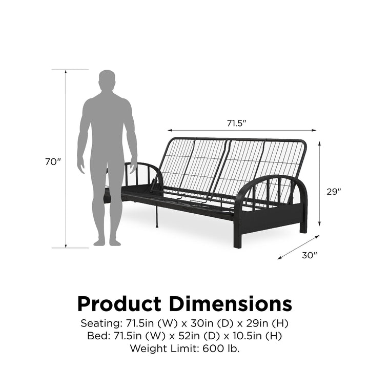 Ailee Metal Full Size Futon Frame with Multiple Reclining Positions - Black