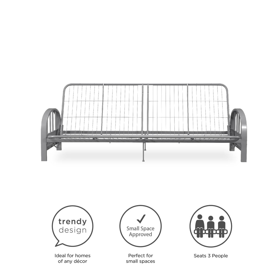 Ailee Metal Full Size Futon Frame with Multiple Reclining Positions - Silver