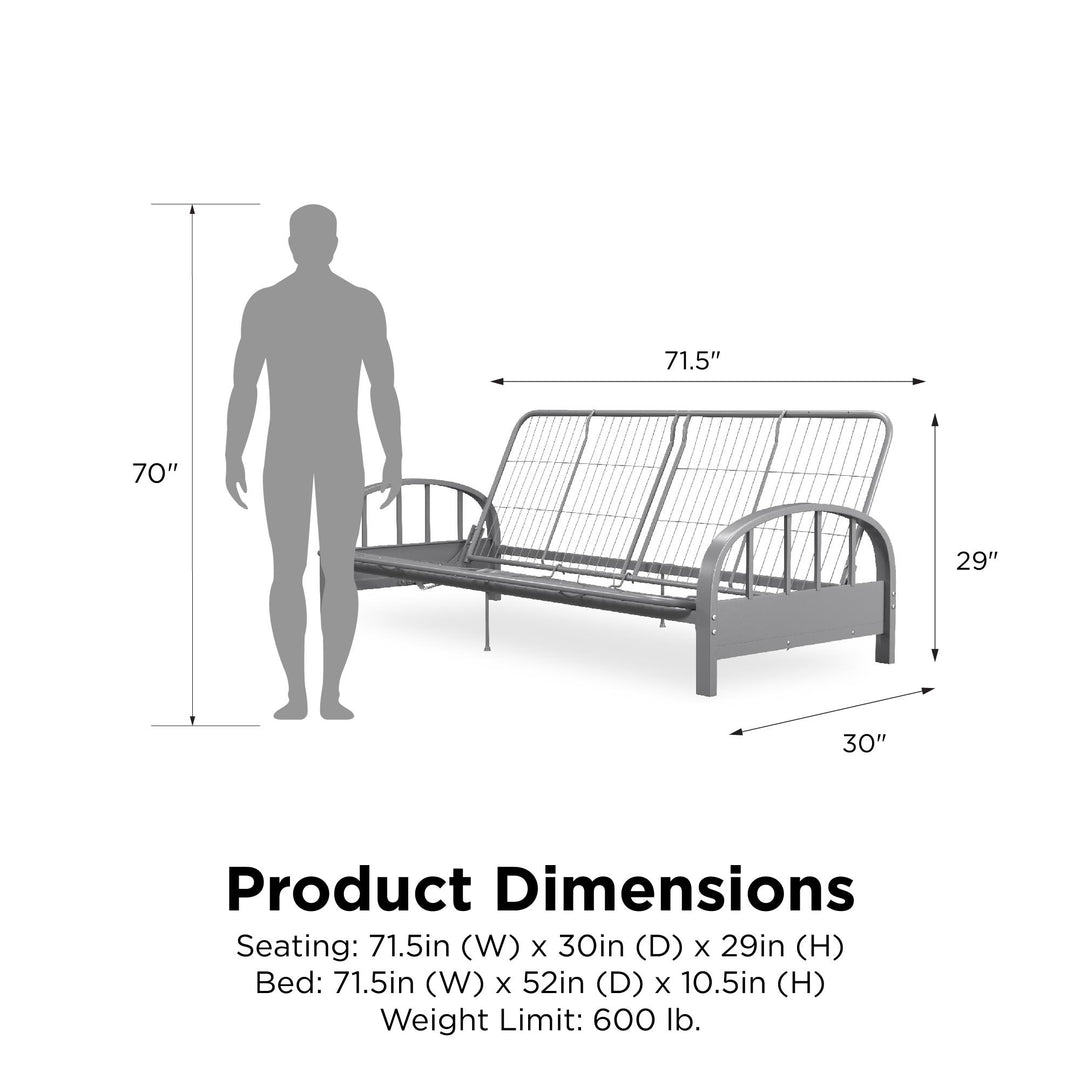 Ailee Metal Full Size Futon Frame with Multiple Reclining Positions - Silver