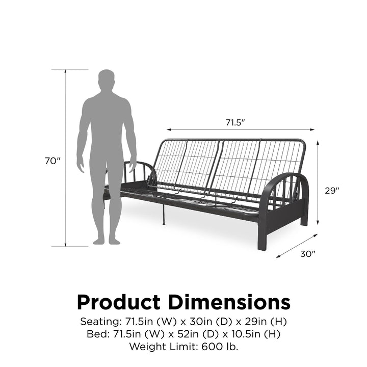 Ailee Metal Full Size Futon Frame with Multiple Reclining Positions - Gray