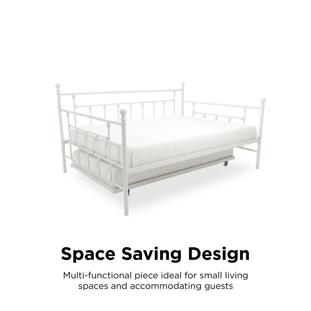 Manila Metal Daybed and Trundle Set with Sturdy Metal Frame and Slats - White - Full