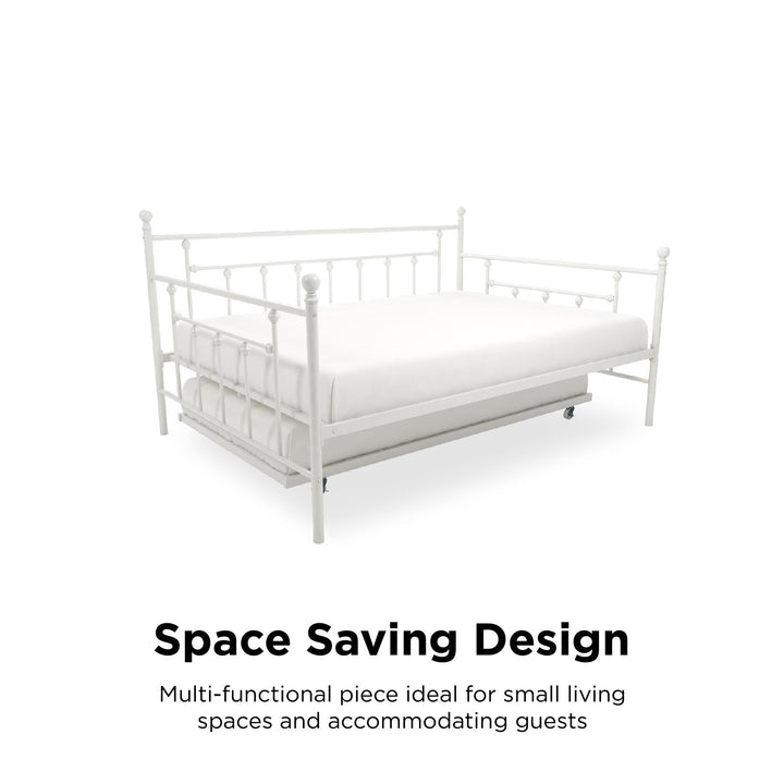 Manila Metal Daybed and Trundle Set with Sturdy Metal Frame and Slats - White - Full