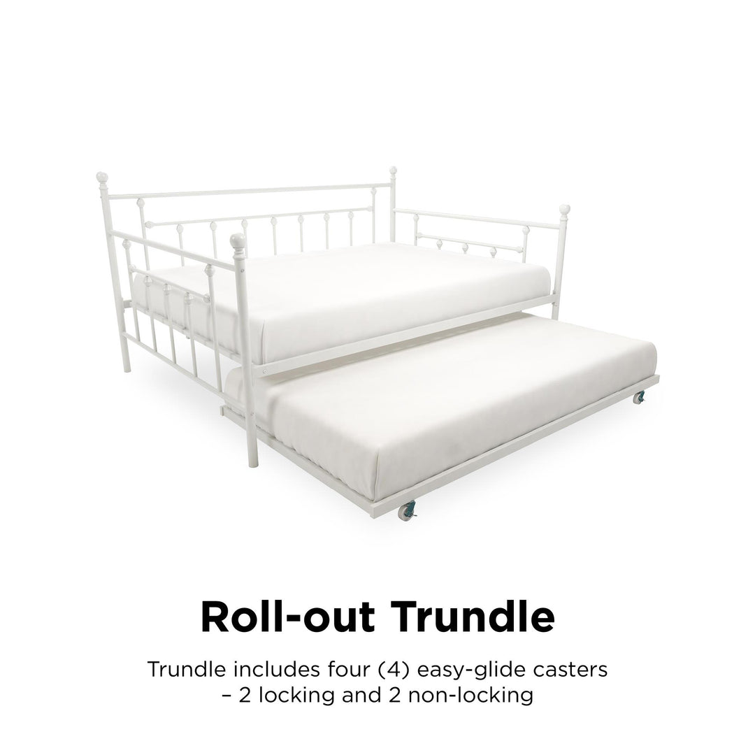 Manila Metal Daybed and Trundle Set with Sturdy Metal Frame and Slats - White - Full