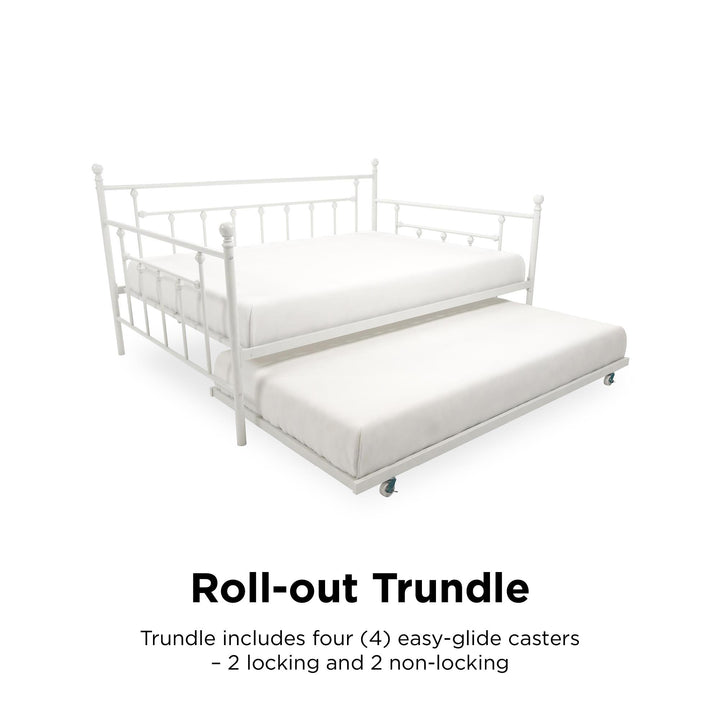 Manila Metal Daybed and Trundle Set with Sturdy Metal Frame and Slats - White - Full