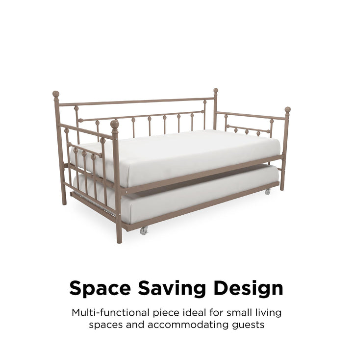 Manila Metal Daybed and Trundle Set with Sturdy Metal Frame and Slats - Millennial Pink - Twin