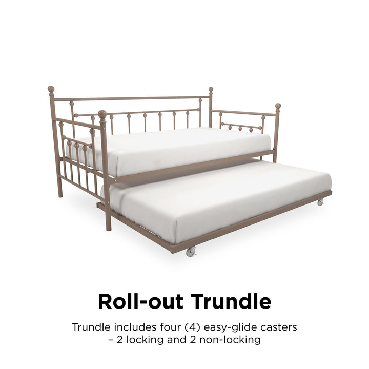 Manila Metal Daybed and Trundle Set with Sturdy Metal Frame and Slats - Millennial Pink - Twin
