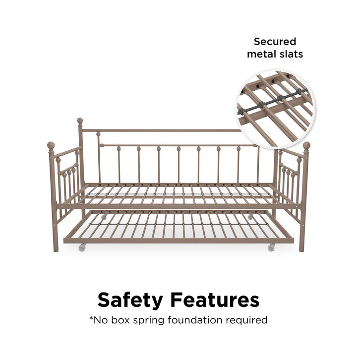 Manila Metal Daybed and Trundle Set with Sturdy Metal Frame and Slats - Millennial Pink - Twin