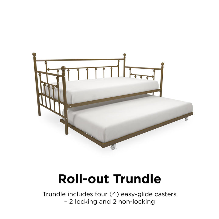 Manila Metal Daybed and Trundle Set with Sturdy Metal Frame and Slats - Gold - Twin