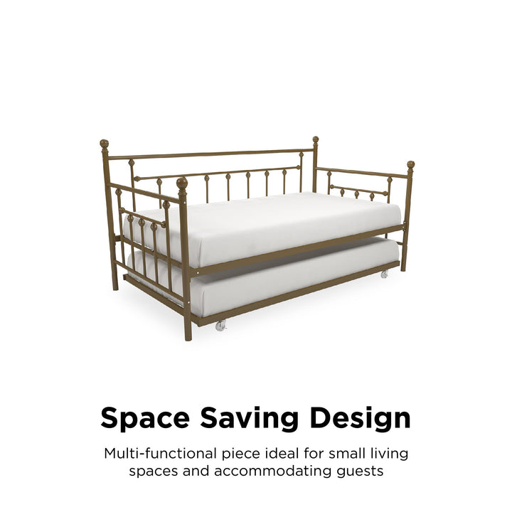 Manila Metal Daybed and Trundle Set with Sturdy Metal Frame and Slats - Gold - Twin