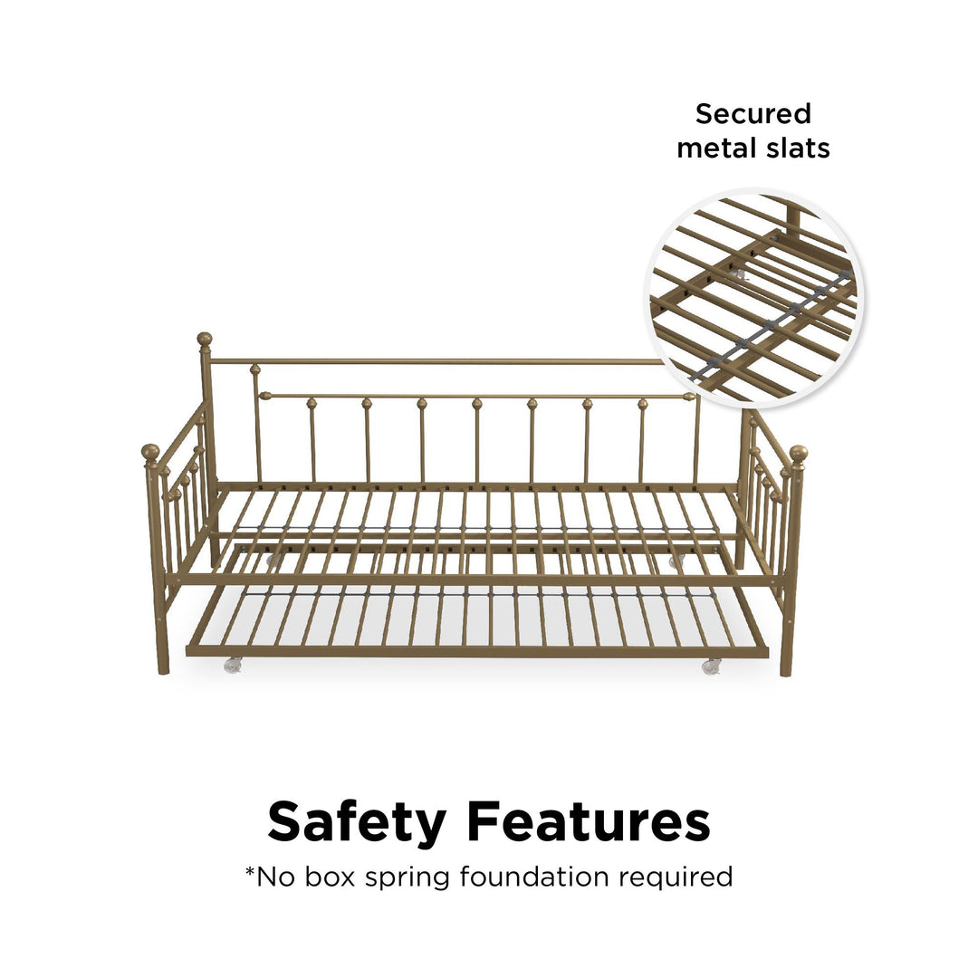 Manila Metal Daybed and Trundle Set with Sturdy Metal Frame and Slats - Gold - Twin