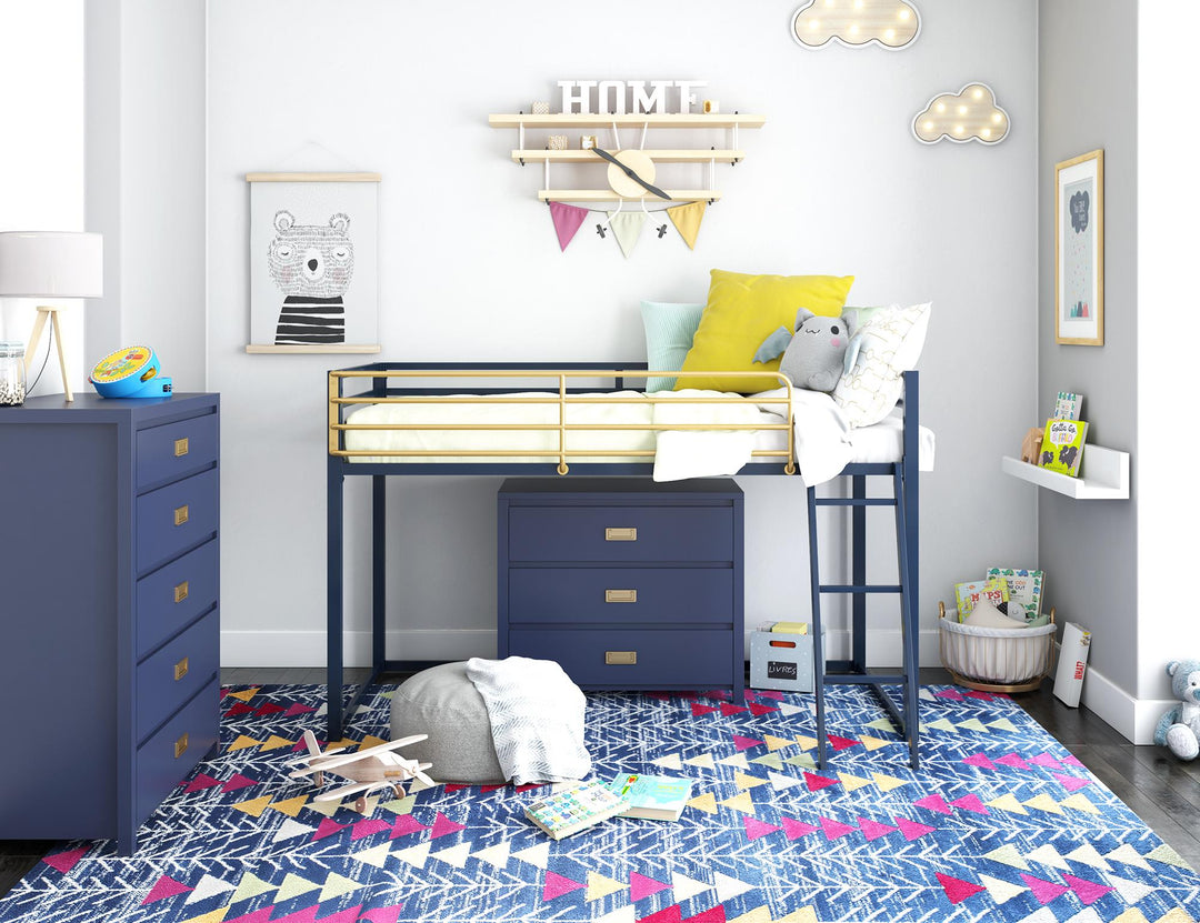 Monarch Hill Haven Metal Junior Loft Bed with Angled Ladder - Navy - Twin