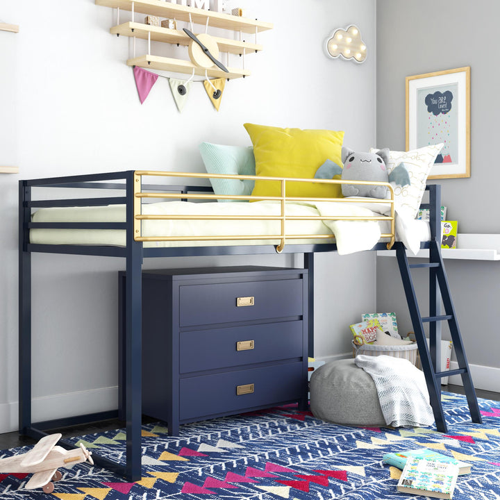 Monarch Hill Haven Metal Junior Loft Bed with Angled Ladder - Navy - Twin