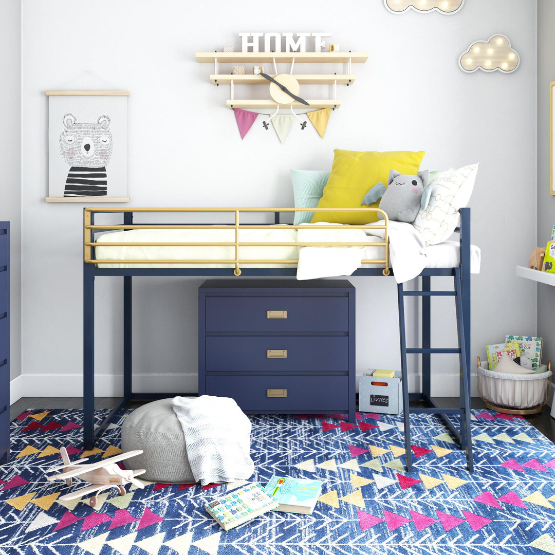 Monarch Hill Haven Metal Junior Loft Bed with Angled Ladder - Navy - Twin
