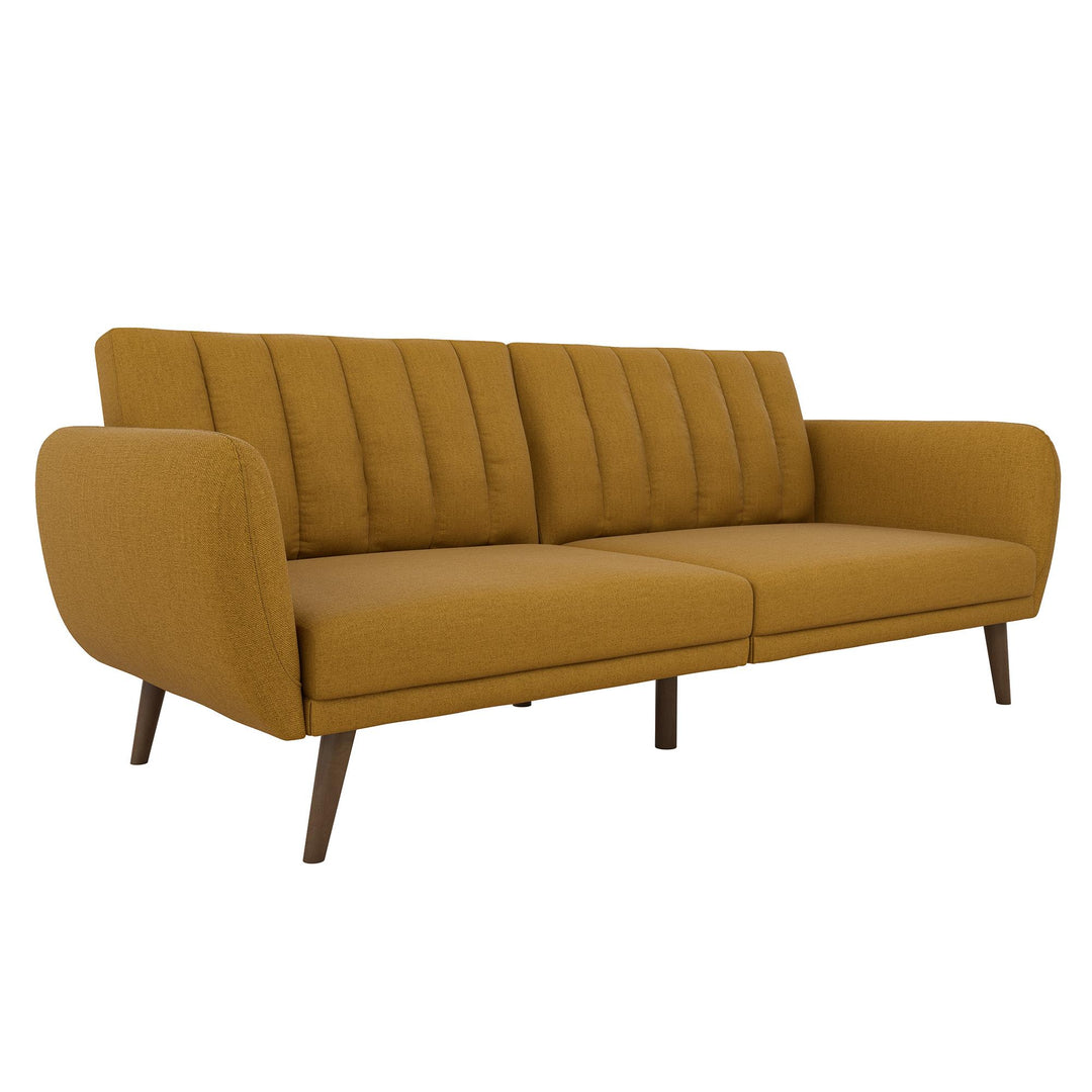 Brittany Futon with Vertical Channel Tufting and Curved Armrests  -  Mustard