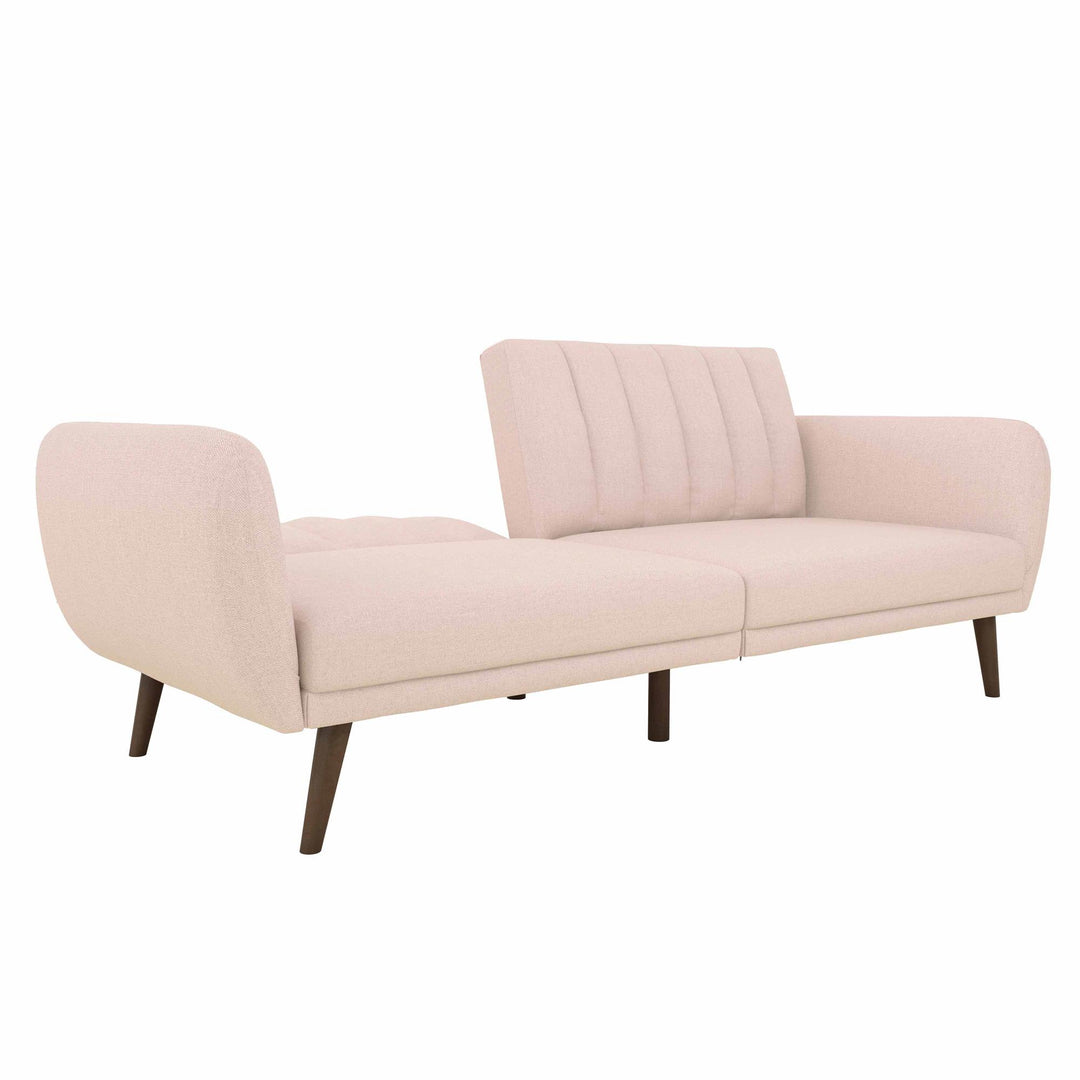 Brittany Futon with Vertical Channel Tufting and Curved Armrests - Pink