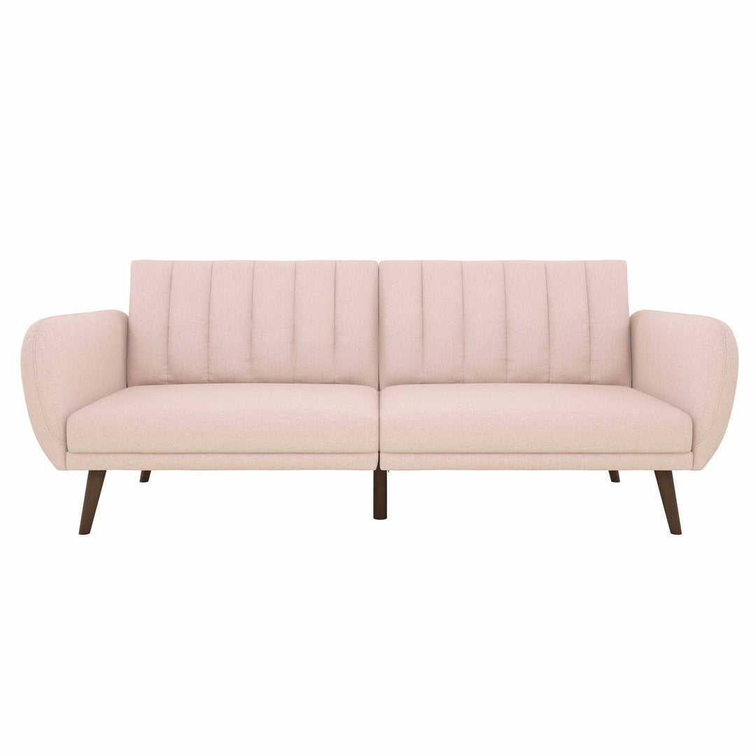 Brittany Futon with Vertical Channel Tufting and Curved Armrests - Pink