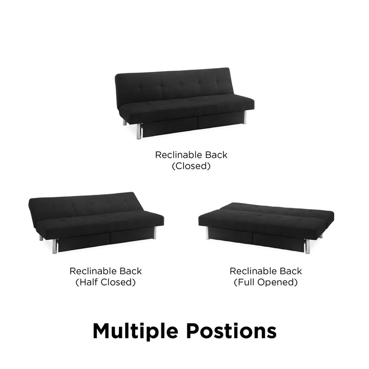Sola Upholstered Storage Futon with 2 Drawers and Chrome Legs - Black