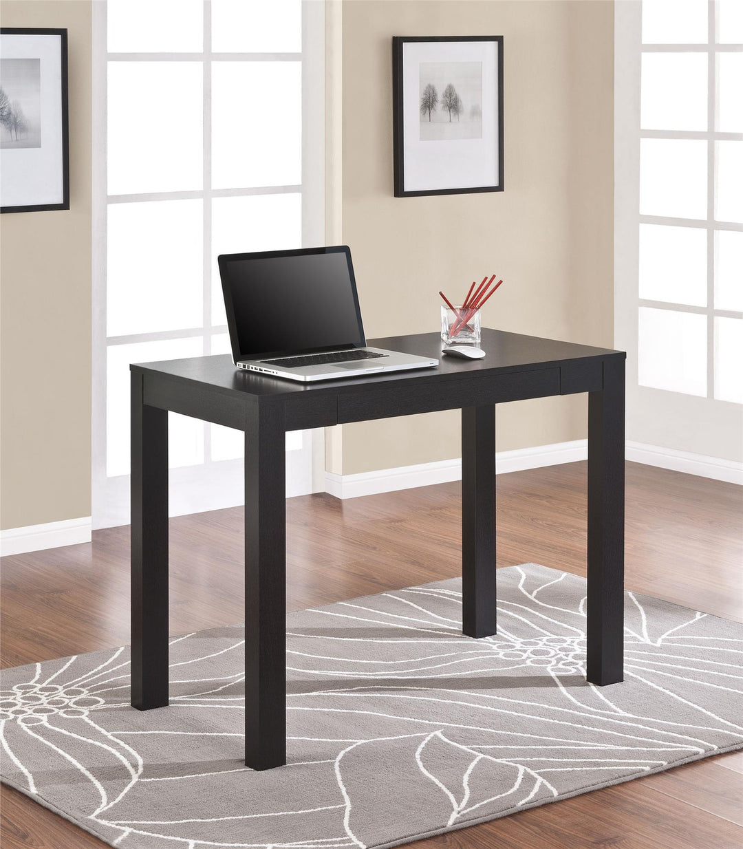 Parsons Minimalistic Desk with Drawer - Black Oak