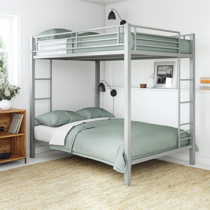 Full over Full Bunk Bed with Sturdy Metal Frame and Simple Design - Silver - Full-Over-Full