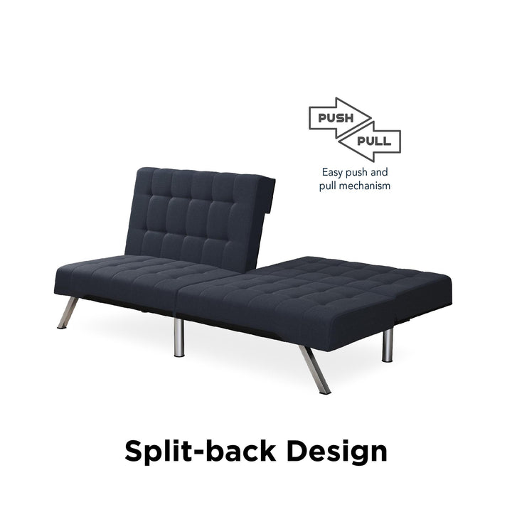 Emily Split-Back Upholstered 2 Seat Convertible Futon - Navy Linen