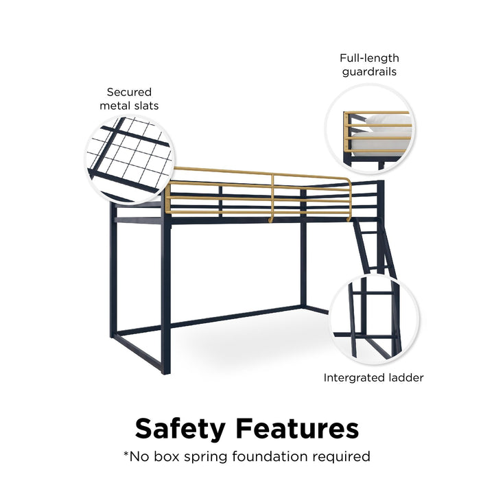 Monarch Hill Haven Metal Junior Loft Bed with Angled Ladder - Navy - Twin