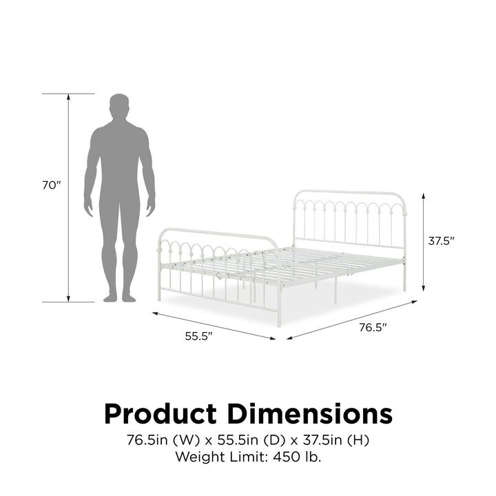 Bright Pop Metal Bed with a Curved Metal Frame - Off White - Full