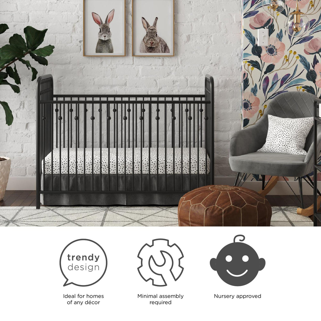 Monarch Hill Ivy Metal Crib Adjusts to 3 Different Heights - Black