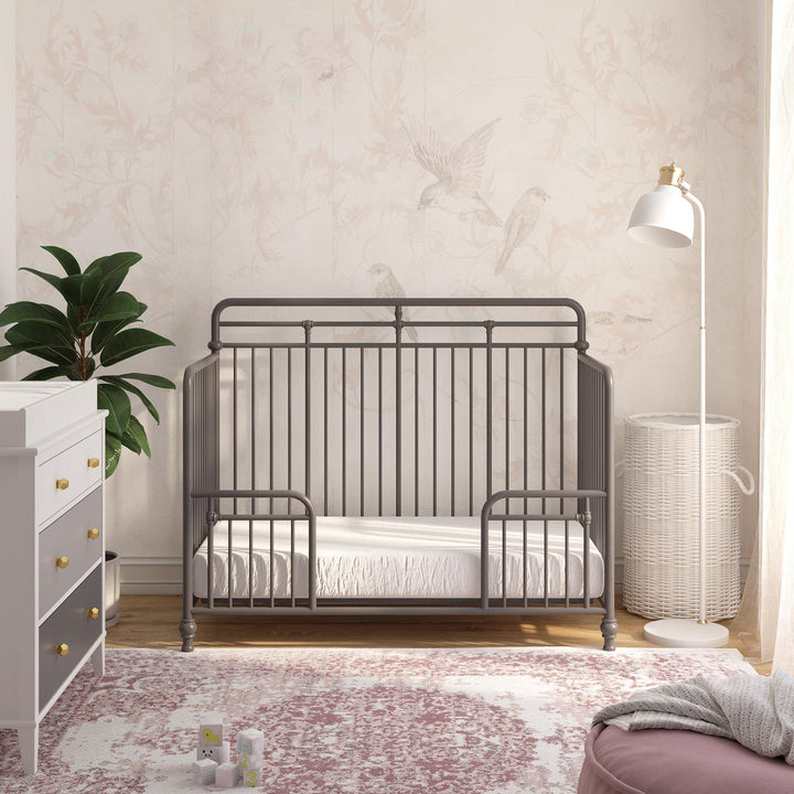 Monarch Hill Hawken 3 in 1 Convertible Metal Crib Adjusts to 3 Heights - Graphite Grey