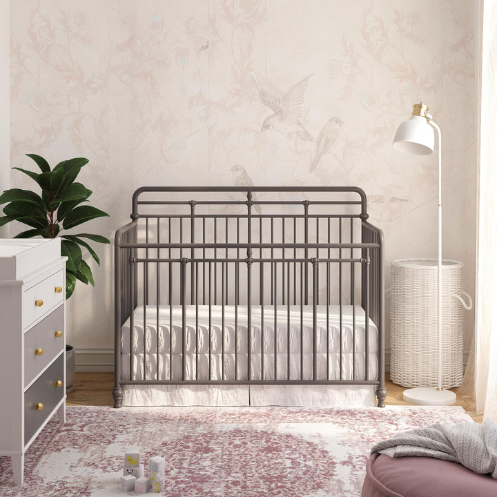 Monarch Hill Hawken 3 in 1 Convertible Metal Crib Adjusts to 3 Heights - Graphite Grey