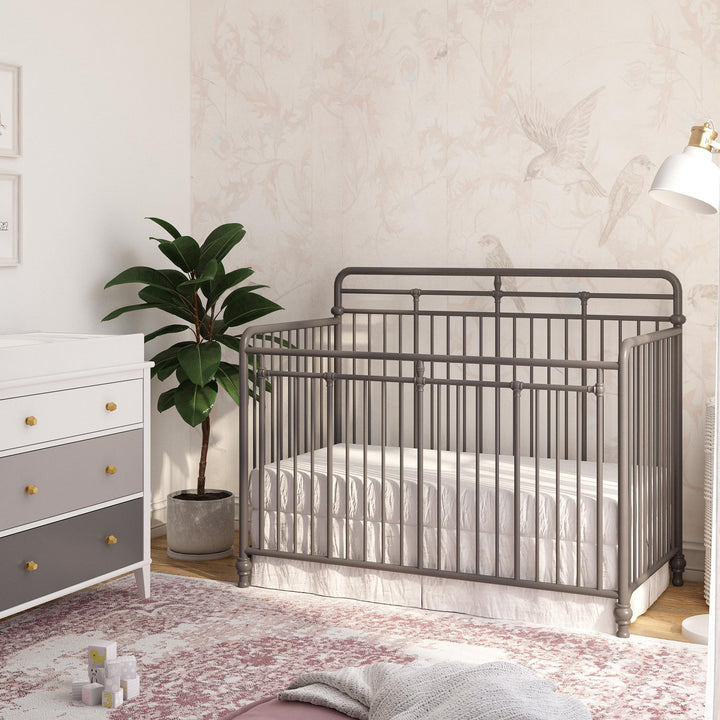 Monarch Hill Hawken 3 in 1 Convertible Metal Crib Adjusts to 3 Heights - Graphite Grey