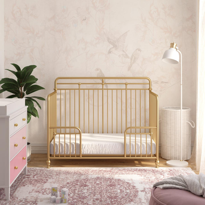 Monarch Hill Hawken 3 in 1 Convertible Metal Crib Adjusts to 3 Heights - Gold