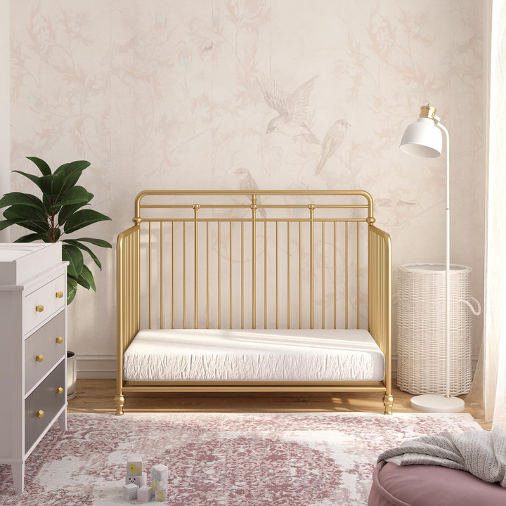 Monarch Hill Hawken 3 in 1 Convertible Metal Crib Adjusts to 3 Heights - Gold