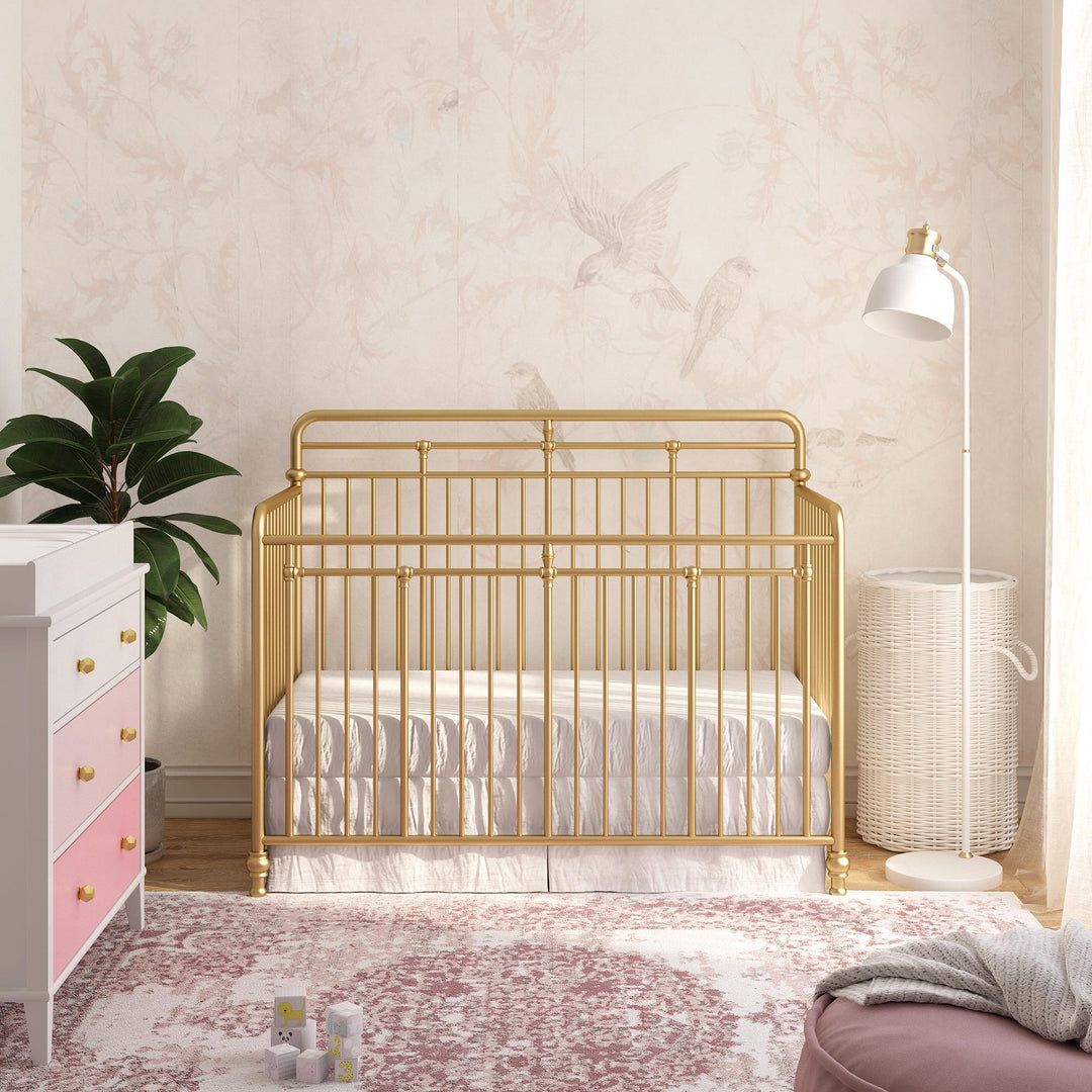Monarch Hill Hawken 3 in 1 Convertible Metal Crib Adjusts to 3 Heights - Gold