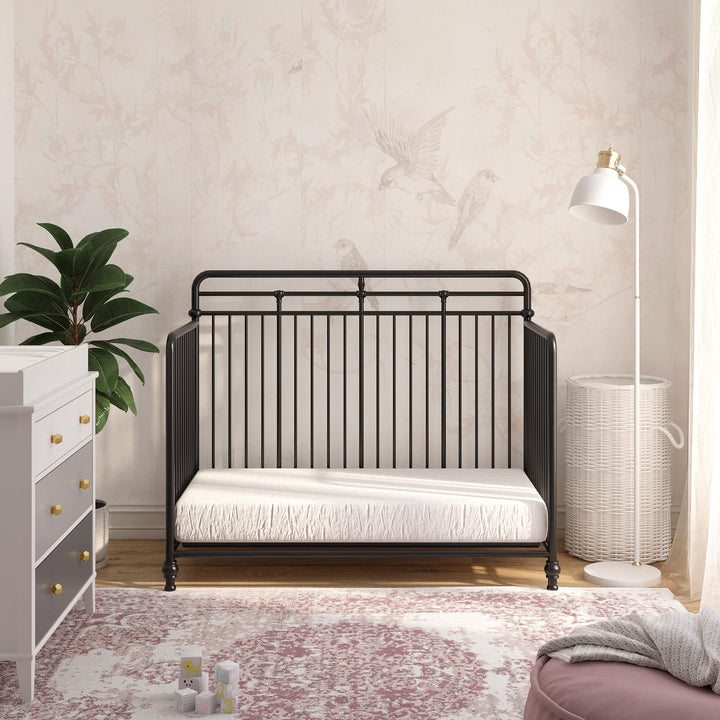 Monarch Hill Hawken 3 in 1 Convertible Metal Crib Adjusts to 3 Heights - Black