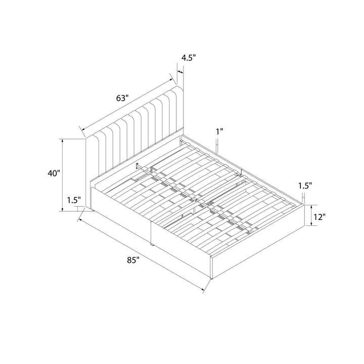 Brittany Upholstered Bed with Channel Tufted Headboard and Storage Drawers  - Light Gray - Queen