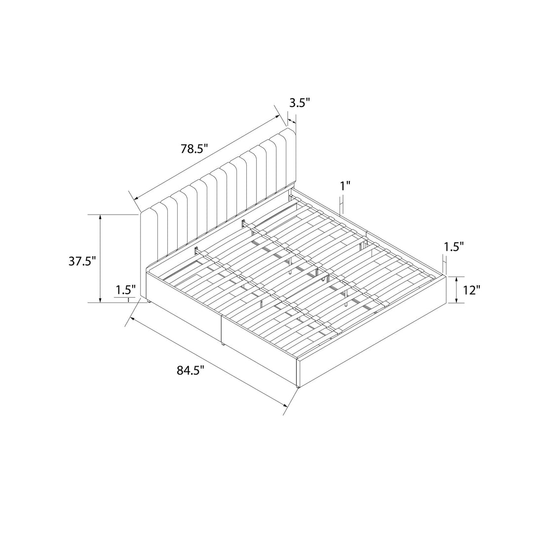 Brittany Upholstered Bed with Channel Tufted Headboard and Storage Drawers  - Light Gray - King