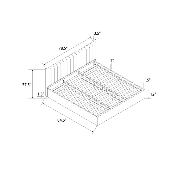 Brittany Upholstered Bed with Channel Tufted Headboard and Storage Drawers  - Light Gray - King