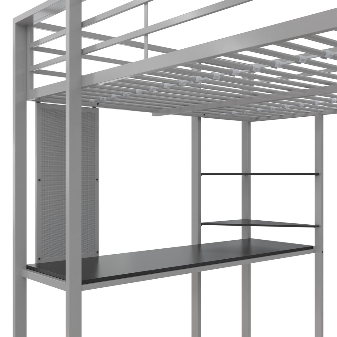 Abode Metal Loft Bed with Built in Desk and Storage Space - Silver - Full
