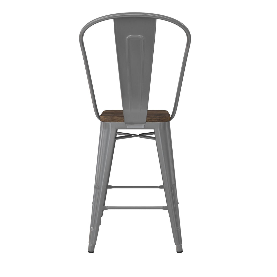 Luxor Bar Stool with Metal Frame and Wood Seat -  Silver