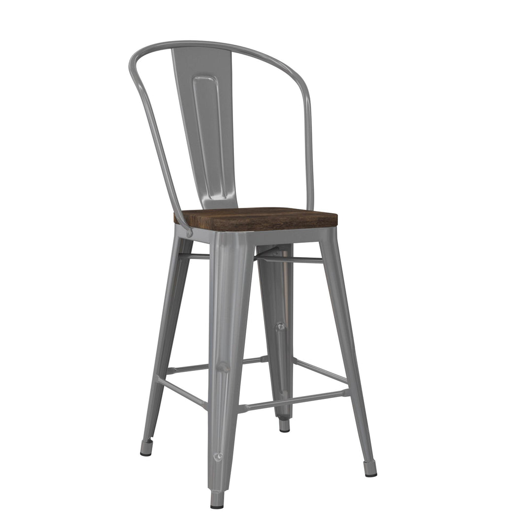 Luxor 24 Inch Metal and Wood Bar Stool -  Silver