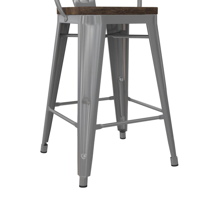 Metal and Wood Counter Height Bar Stool -  Silver