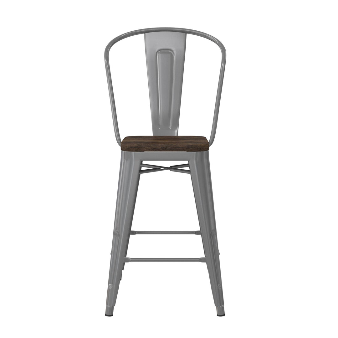 Modern Metal Counter Height Bar Stool with Wood Seat -  Silver