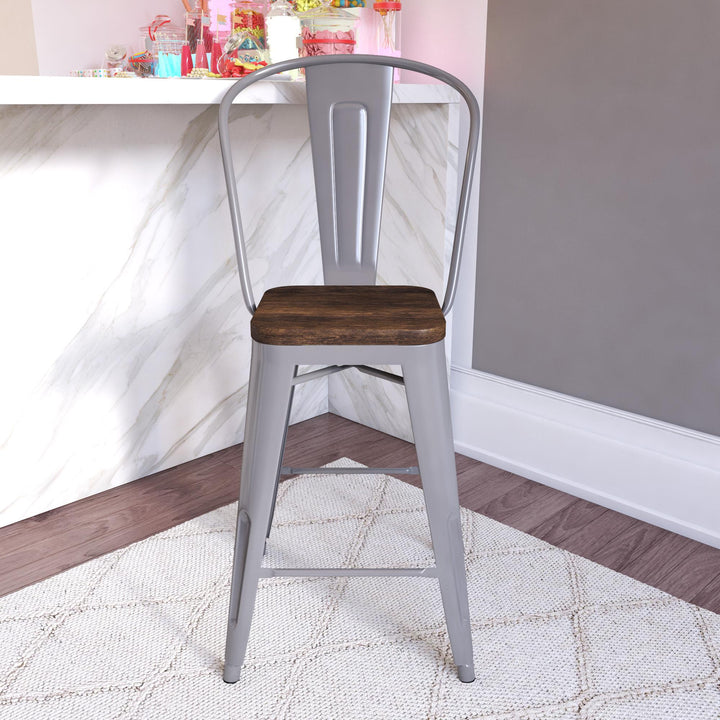 Luxor 24 Inch Metal Counter Height Bar Stool -  Silver