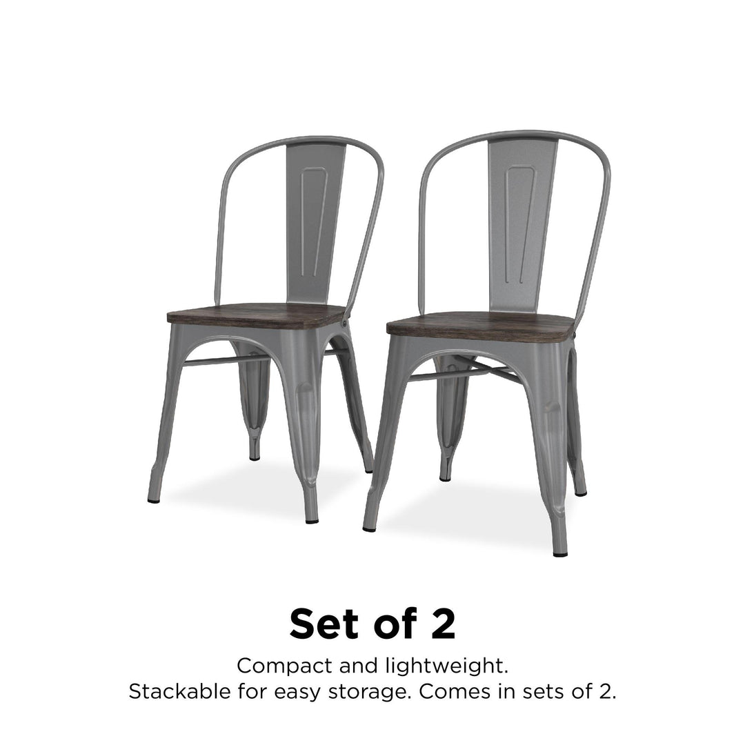 Stylish Metal Dining Chair with Wood Seat -  Silver