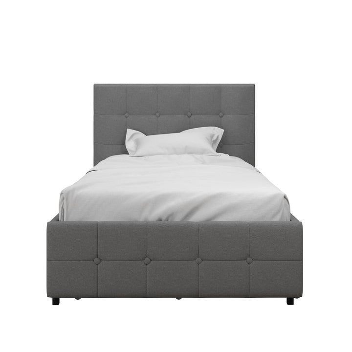 Rose Upholstered Bed with Button Tufted Detail and Storage Drawers - Grey Linen - Twin