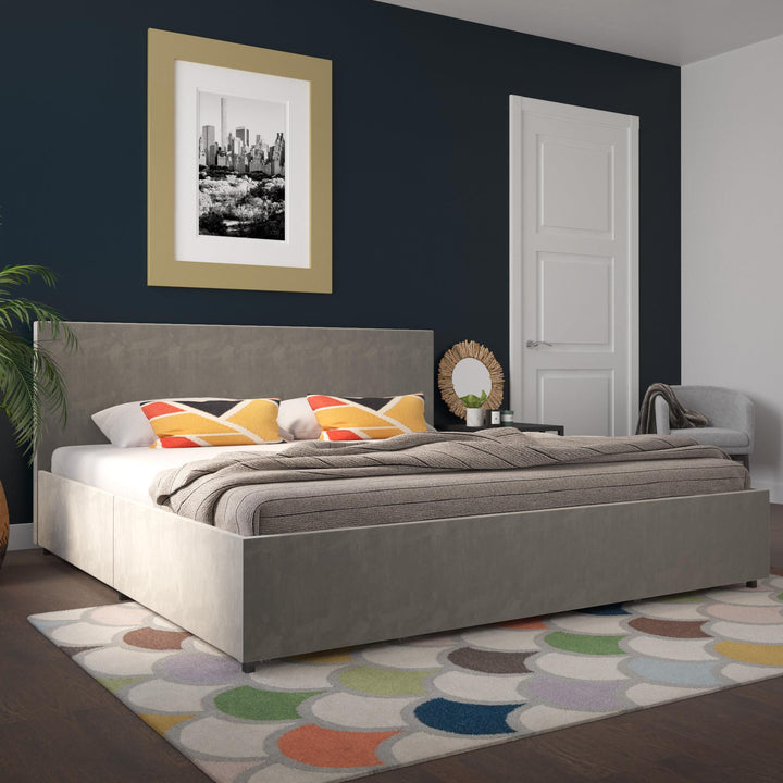 Upholstered Bed with Drawers and Storage -  Light Gray 