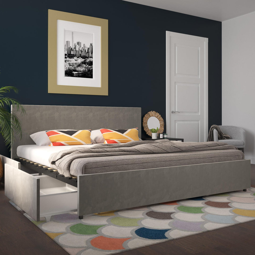 Kelly Bed with Upholstered Storage -  Light Gray 