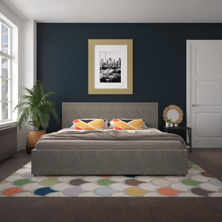 4 Drawer Bed with Upholstery -  Light Gray 