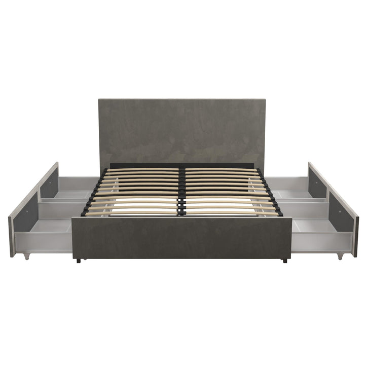 Bed with Upholstery and 4 Drawers -  Light Gray 