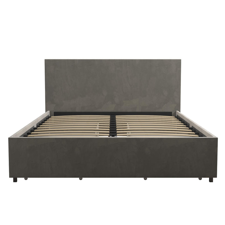 Kelly Upholstered Bed with 4 Storage Drawers -  Light Gray 